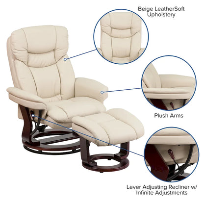 Contemporary Multi-Position Recliner and Curved Ottoman with Swivel Base - 34  - 44.5 D x 33 W x 41.25 H