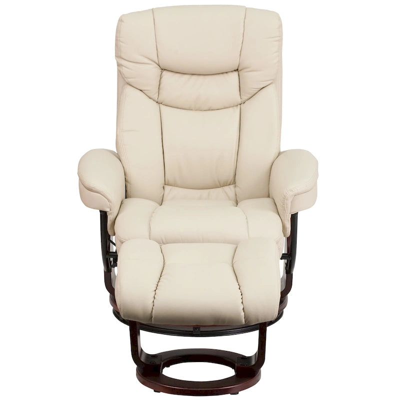 Contemporary Multi-Position Recliner and Curved Ottoman with Swivel Base - 34  - 44.5 D x 33 W x 41.25 H