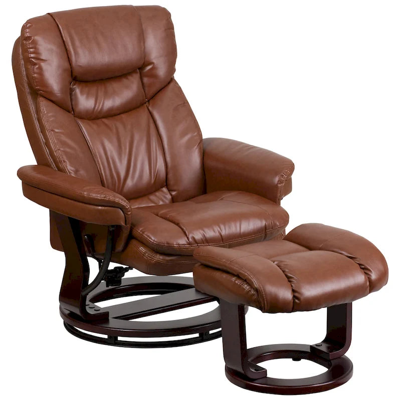 Contemporary Multi-Position Recliner and Curved Ottoman with Swivel Base - 34  - 44.5 D x 33 W x 41.25 H