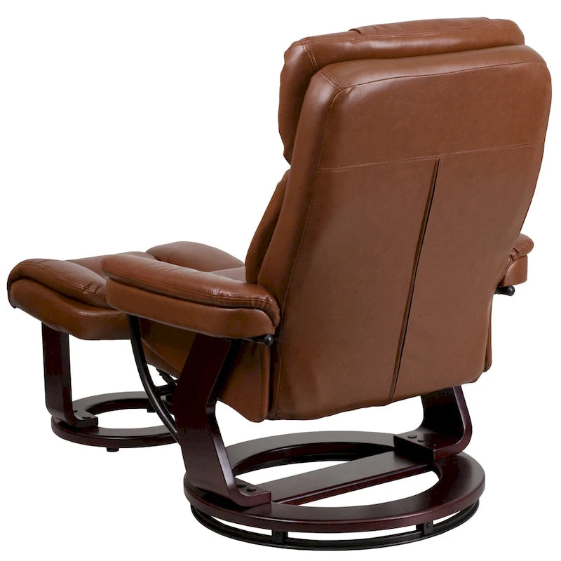 Contemporary Multi-Position Recliner and Curved Ottoman with Swivel Base - 34  - 44.5 D x 33 W x 41.25 H