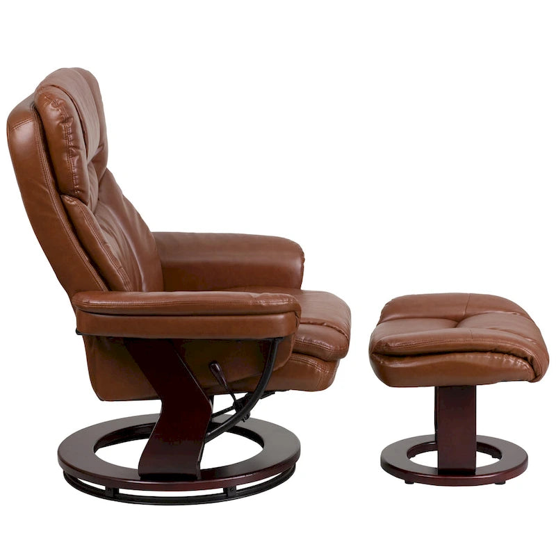 Contemporary Multi-Position Recliner and Curved Ottoman with Swivel Base - 34  - 44.5 D x 33 W x 41.25 H