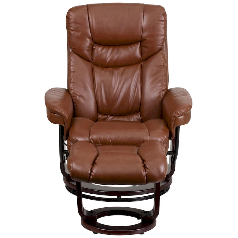 Contemporary Multi-Position Recliner and Curved Ottoman with Swivel Base - 34  - 44.5 D x 33 W x 41.25 H