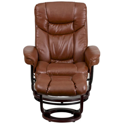 Contemporary Multi-Position Recliner and Curved Ottoman with Swivel Base - 34  - 44.5 D x 33 W x 41.25 H