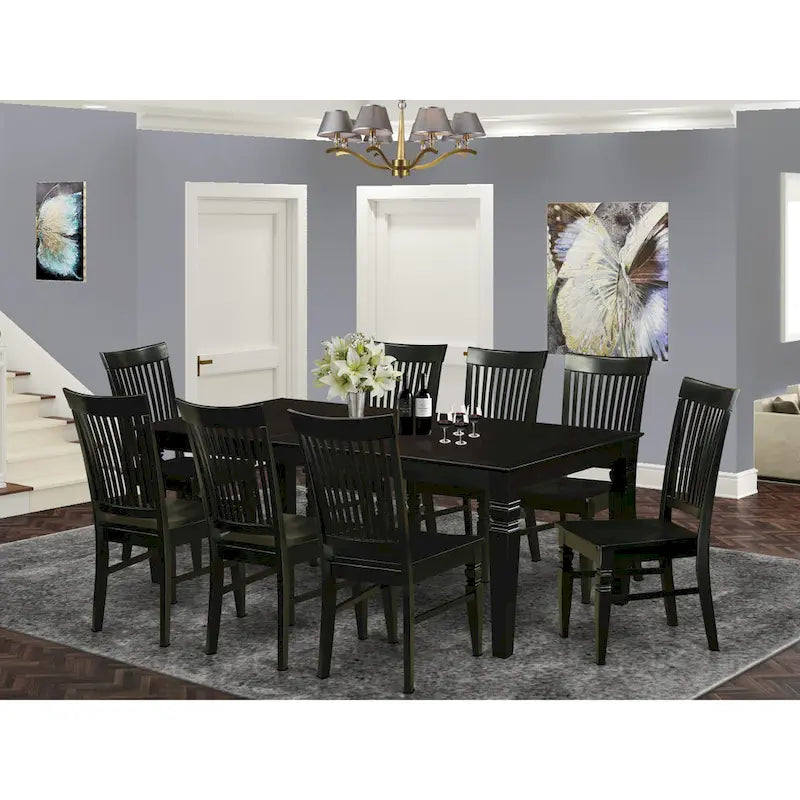 East West Furniture Dining Room Furniture Set- a Rectangle Kitchen Table and Dining Chairs, Black (Pieces Options)