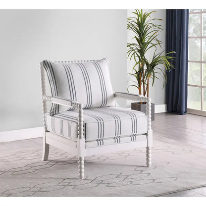 Penelopina White and Navy Upholstered Stripe Accent Chair