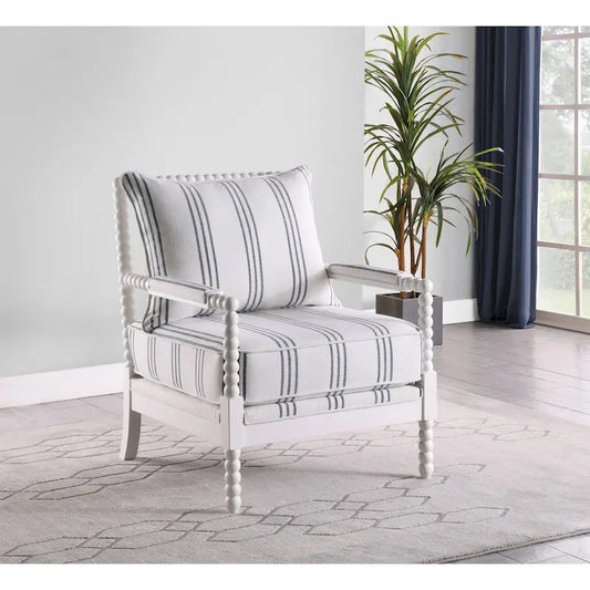 Penelopina White and Navy Upholstered Stripe Accent Chair