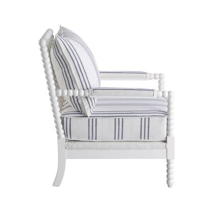 Penelopina White and Navy Upholstered Stripe Accent Chair