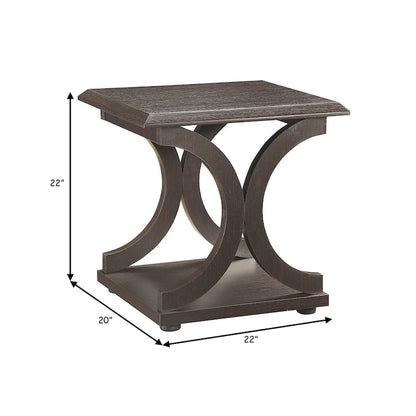 Contemporary Style C-Shaped End Table With Open Shelf & Tabletop, Espresso Brown
