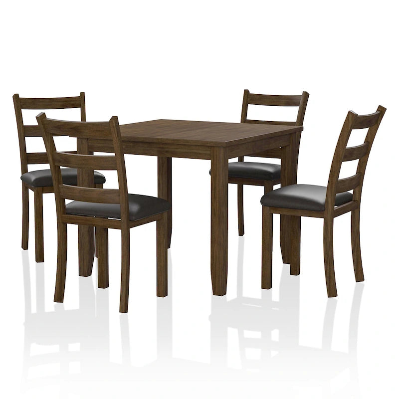 Oma Transitional Walnut Solid Wood 5-Piece Dining Table Set by Furniture of America