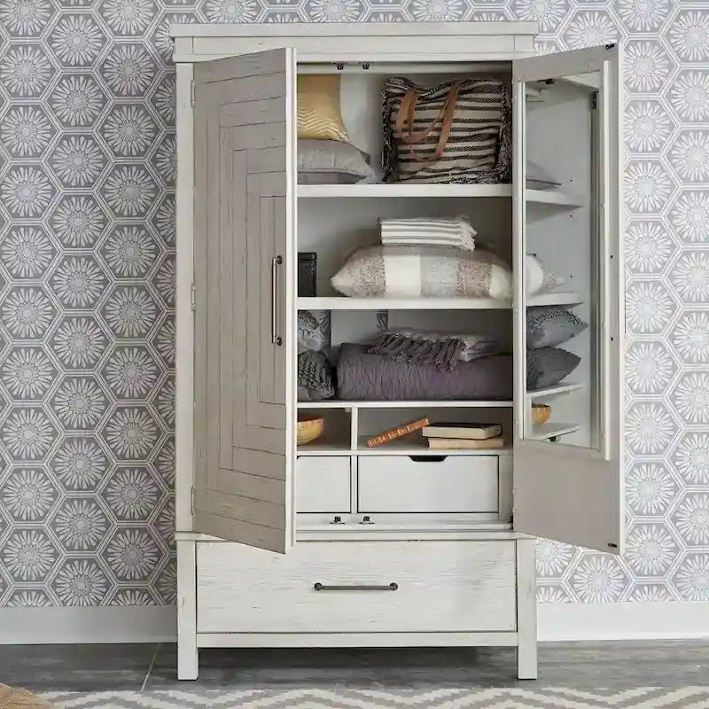 Armadio Modern Farmhouse Bianco Effetto Consumato da Mercatino delle Pulci