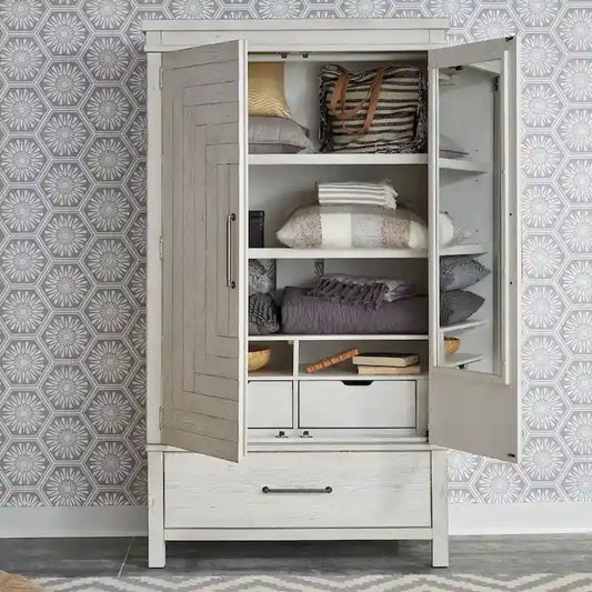Armadio Modern Farmhouse Bianco Effetto Consumato da Mercatino delle Pulci