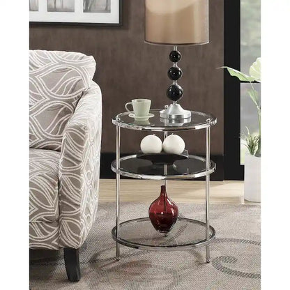 Convenience Concepts Royal Crest 3 Tier Round Glass End Table