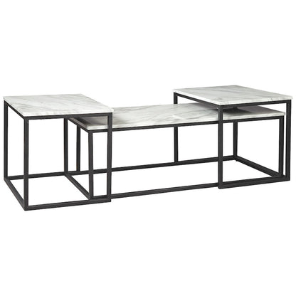 3 Piece Occasional Table, Metal Frame, Marble Top, White and Black