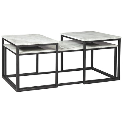 3 Piece Occasional Table, Metal Frame, Marble Top, White and Black