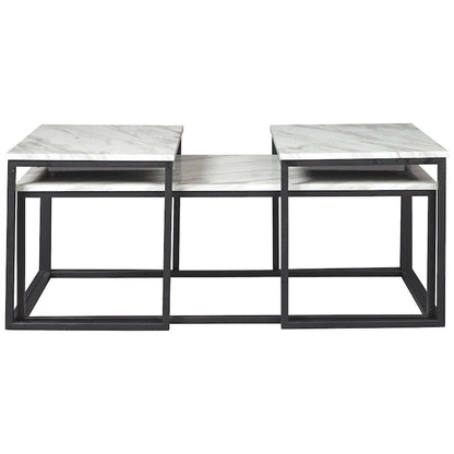 3 Piece Occasional Table, Metal Frame, Marble Top, White and Black