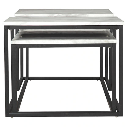 3 Piece Occasional Table, Metal Frame, Marble Top, White and Black