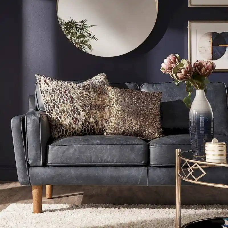 Darius Blue Oxford Leather Sofa by iNSPIRE Q Modern