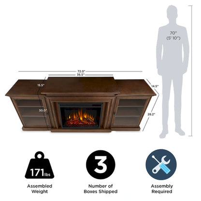 Frederick 72  Electric TV Stand Fireplace in Chestnut Oak by Real Flame - 72L x 15.5W x 30.1H