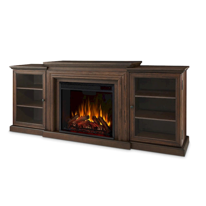 Frederick 72  Electric TV Stand Fireplace in Chestnut Oak by Real Flame - 72L x 15.5W x 30.1H