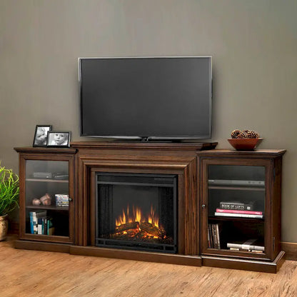 Frederick 72  Electric TV Stand Fireplace in Chestnut Oak by Real Flame - 72L x 15.5W x 30.1H