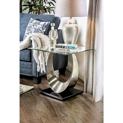 Heer Contemporary Silver 48-inch Glass Top U-shaped 2-Piece Coffee Table and End Table Set by Furniture of America