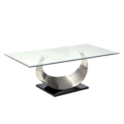 Heer Contemporary Silver 48-inch Glass Top U-shaped 2-Piece Coffee Table and End Table Set by Furniture of America