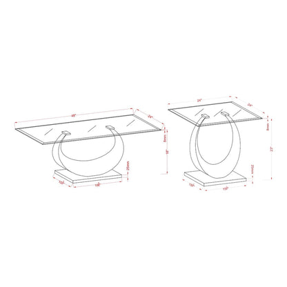 Heer Contemporary Silver 48-inch Glass Top U-shaped 2-Piece Coffee Table and End Table Set by Furniture of America