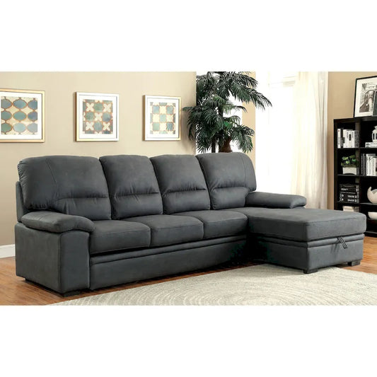 Werr Contemporary Faux Nabuck Fabric Sleeper Sectional with Storage Under Chaise by Furniture of America