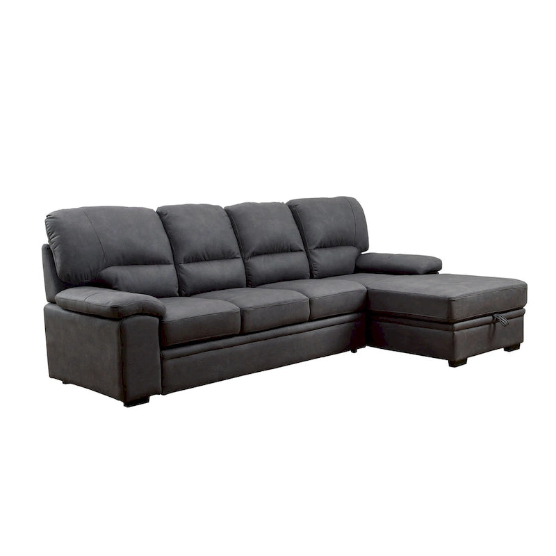 Werr Contemporary Faux Nabuck Fabric Sleeper Sectional with Storage Under Chaise by Furniture of America