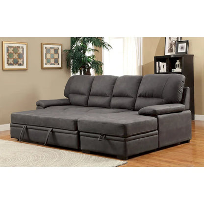 Werr Contemporary Faux Nabuck Fabric Sleeper Sectional with Storage Under Chaise by Furniture of America
