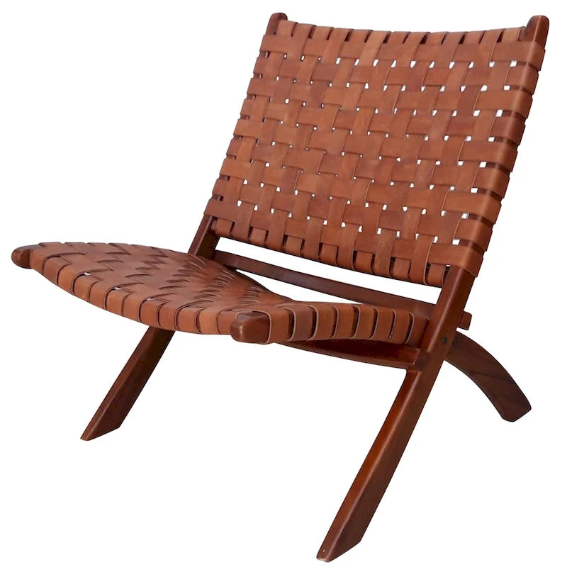 StyleCraft Brown Basket Weave Leather Lounge Chair