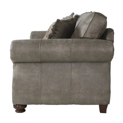 Roundhill Furniture Leinster Faux Leather Upholstered Nailhead Sofa and Loveseat Set in Stone Gray