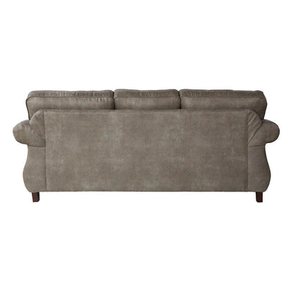 Roundhill Furniture Leinster Faux Leather Upholstered Nailhead Sofa and Loveseat Set in Stone Gray