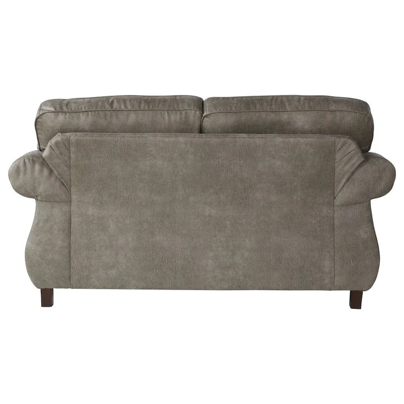 Roundhill Furniture Leinster Faux Leather Upholstered Nailhead Sofa and Loveseat Set in Stone Gray