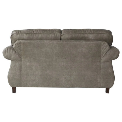 Roundhill Furniture Leinster Faux Leather Upholstered Nailhead Sofa and Loveseat Set in Stone Gray