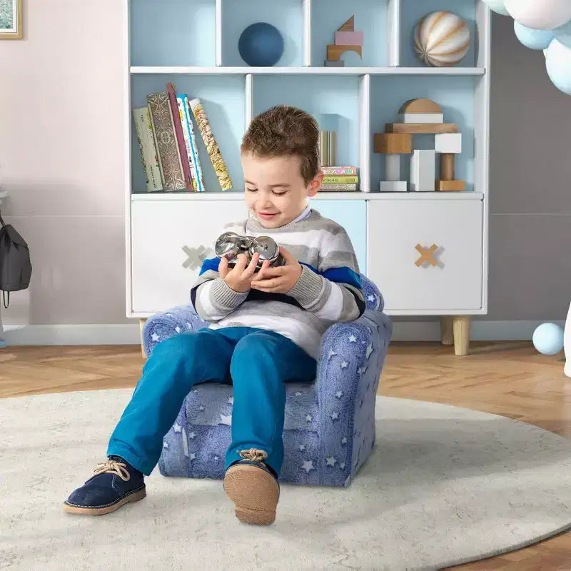 Divanetto per bambini Qaba, divanetto per bambini con stelle fluorescenti e struttura in legno, divanetto imbottito per bambini da 18 a 36 mesi