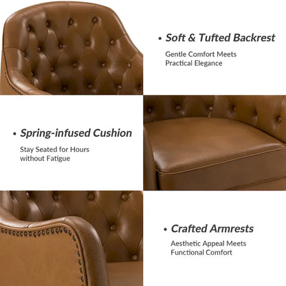 Melisa Classic Genuine Leather Wood Legs Barrel Chair With Tufted Back Set Of 2 By HULALA HOME