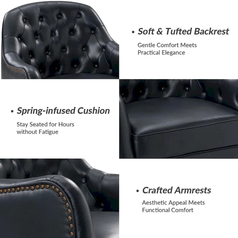 Melisa Classic Genuine Leather Wood Legs Barrel Chair With Tufted Back Set Of 2 By HULALA HOME