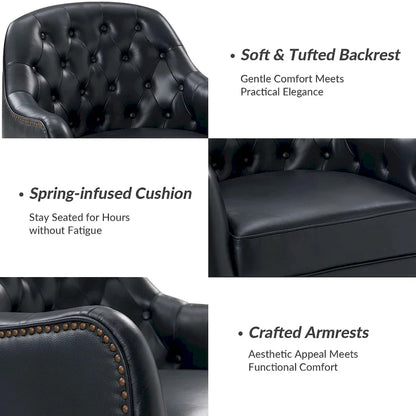 Melisa Classic Genuine Leather Wood Legs Barrel Chair With Tufted Back Set Of 2 By HULALA HOME