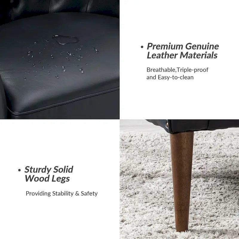 Melisa Classic Genuine Leather Wood Legs Barrel Chair With Tufted Back Set Of 2 By HULALA HOME