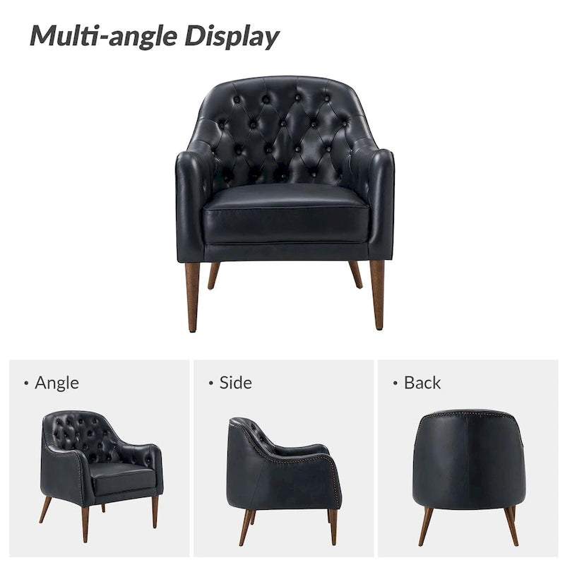 Melisa Classic Genuine Leather Wood Legs Barrel Chair With Tufted Back Set Of 2 By HULALA HOME