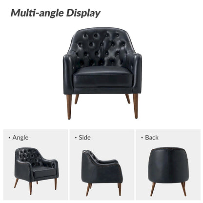 Melisa Classic Genuine Leather Wood Legs Barrel Chair With Tufted Back Set Of 2 By HULALA HOME