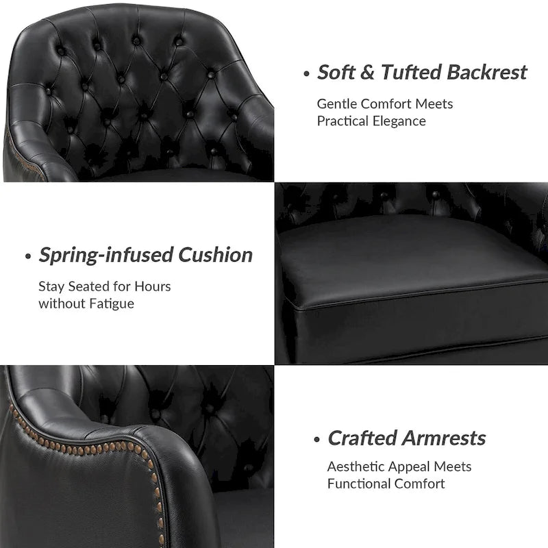 Melisa Classic Genuine Leather Wood Legs Barrel Chair With Tufted Back Set Of 2 By HULALA HOME