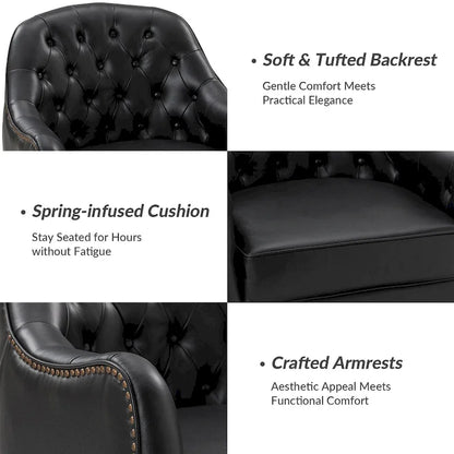 Melisa Classic Genuine Leather Wood Legs Barrel Chair With Tufted Back Set Of 2 By HULALA HOME