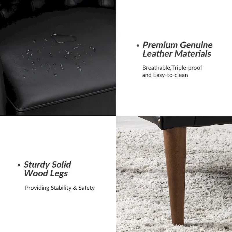 Melisa Classic Genuine Leather Wood Legs Barrel Chair With Tufted Back Set Of 2 By HULALA HOME