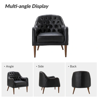 Melisa Classic Genuine Leather Wood Legs Barrel Chair With Tufted Back Set Of 2 By HULALA HOME