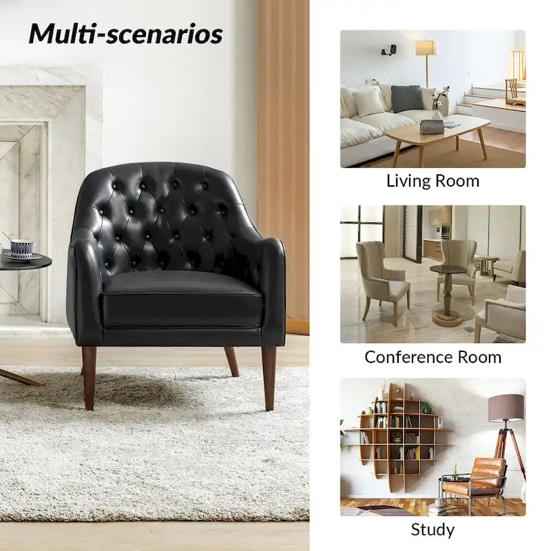 Melisa Classic Genuine Leather Wood Legs Barrel Chair With Tufted Back Set Of 2 By HULALA HOME