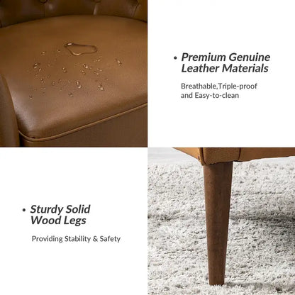 Melisa Classic Genuine Leather Wood Legs Barrel Chair With Tufted Back Set Of 2 By HULALA HOME