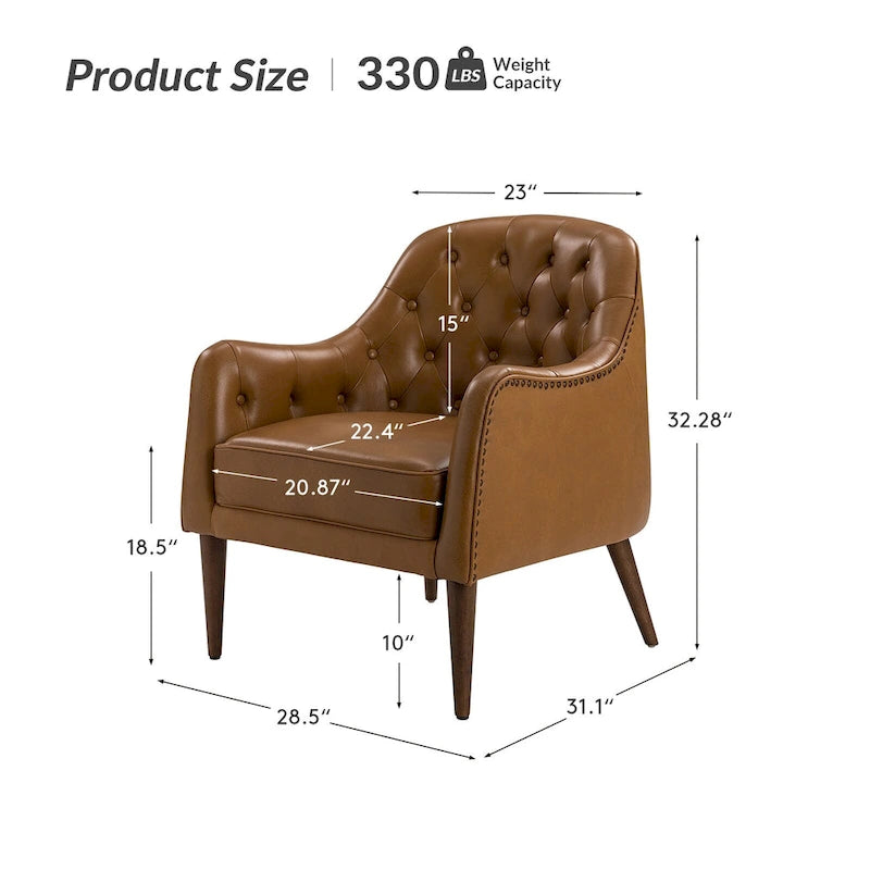 Melisa Classic Genuine Leather Wood Legs Barrel Chair With Tufted Back Set Of 2 By HULALA HOME