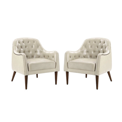 Melisa Classic Genuine Leather Wood Legs Barrel Chair With Tufted Back Set Of 2 By HULALA HOME